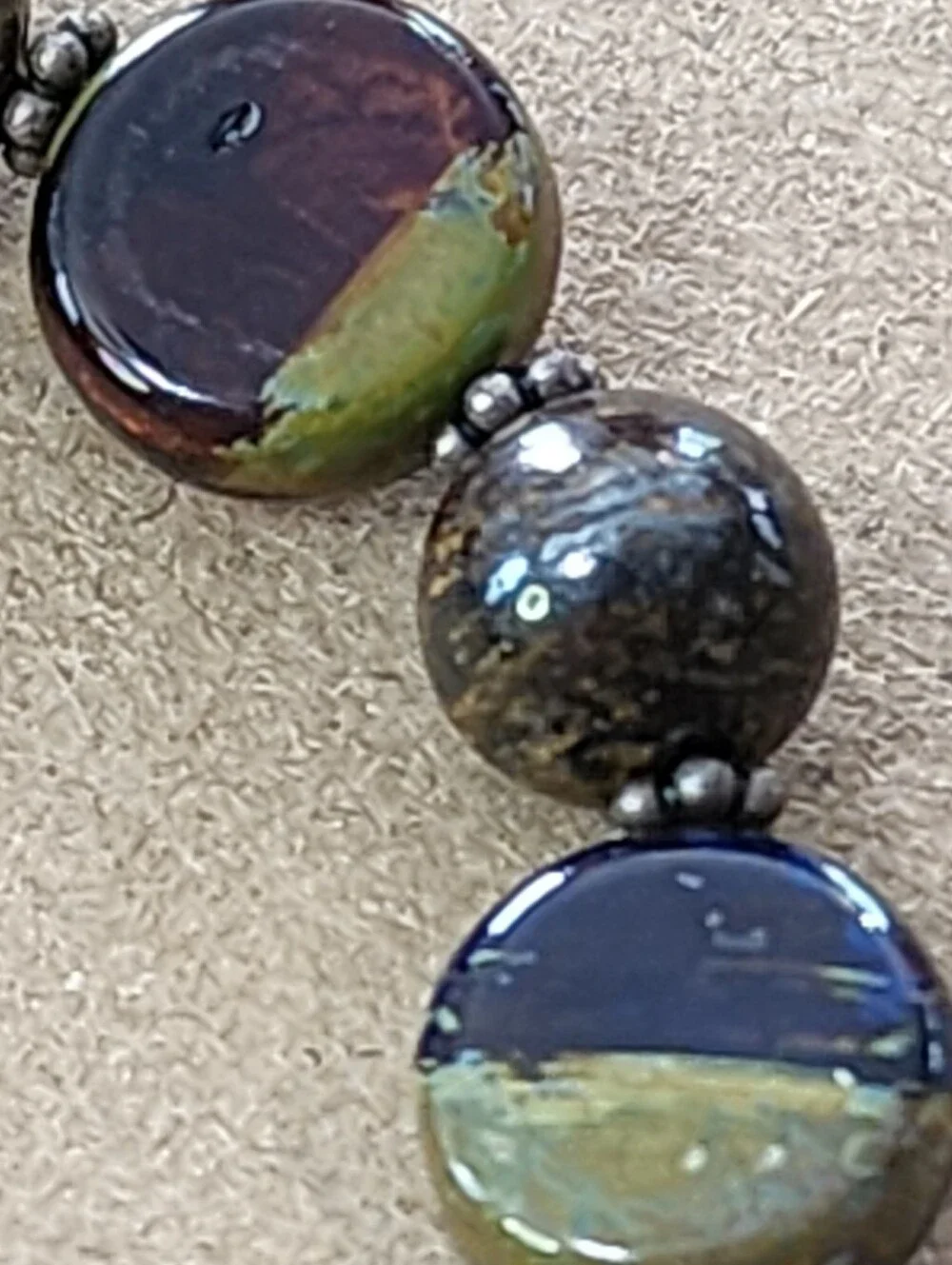Artisan Handmade Dichroic Glass& Natural Stone Bracelet Sterling Silver 925 6.5